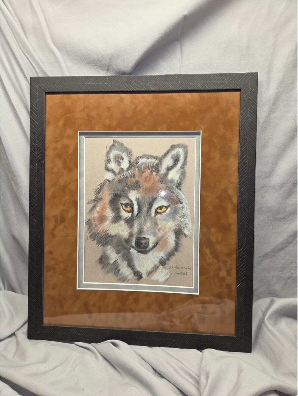 Connie Santell Framed Pastel Artwork 'Alpha Male' Wolf Portrait